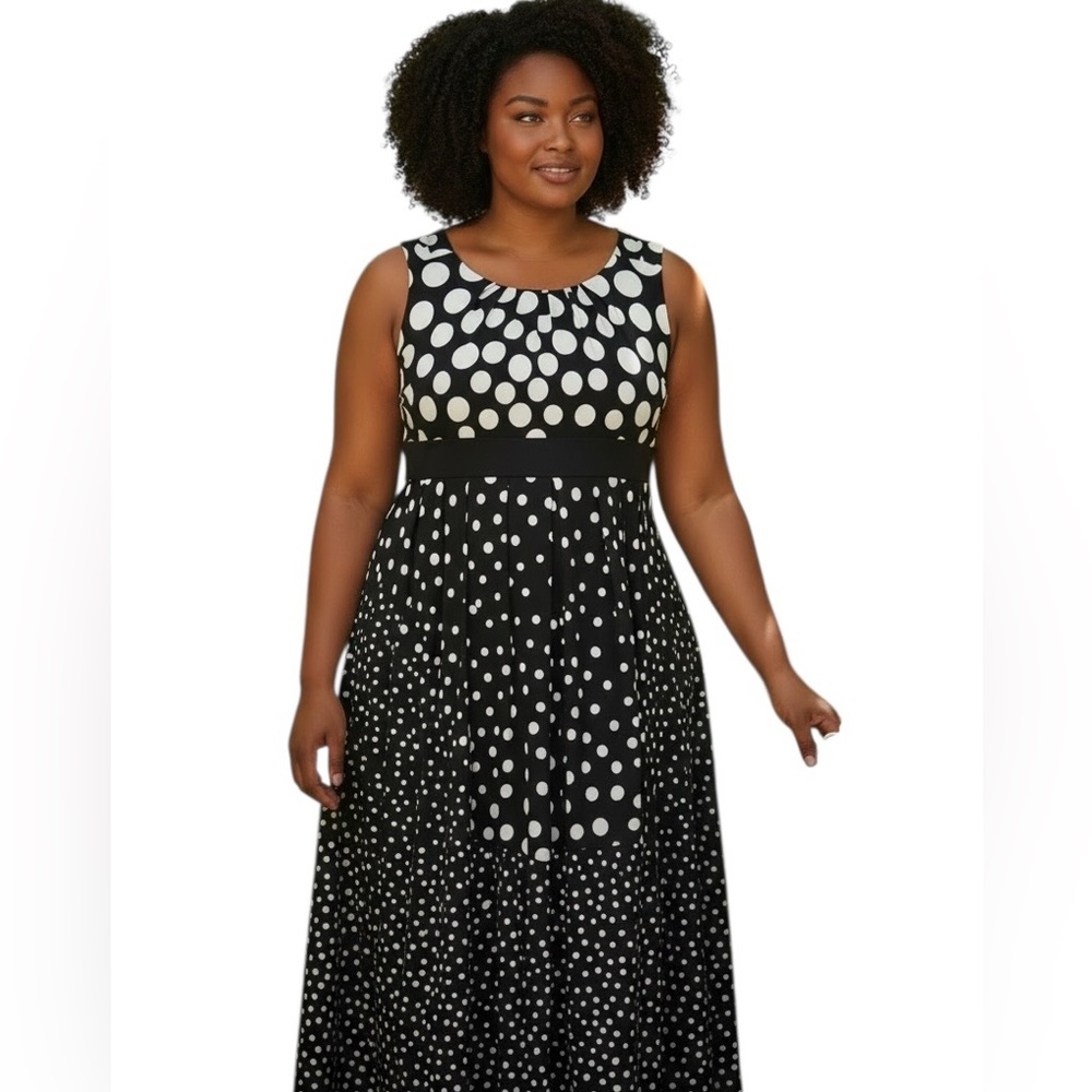Woman Within Black & White Polka Dot Sleeveless Midi / Maxi Dress Size 1X 22/24